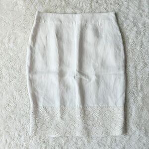 Zara Woman Cream Flax Linen Lace Pencil Skirt US12 Classic Party Feminine